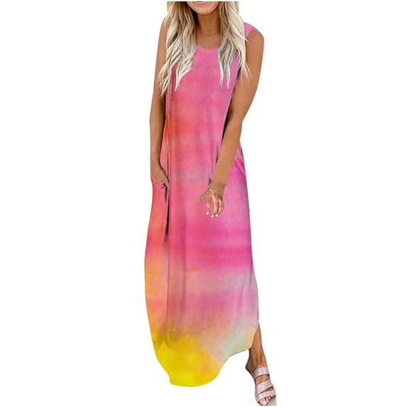 JINMGG Plus Items, Dresses for Women 2026,Women's Gradual Sleeveless Round Neck Long Dress