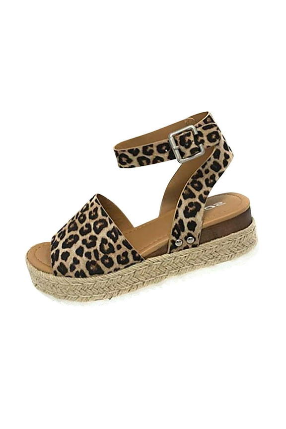 JINMGG Sandals for Women Plus Clearance Summer Fashion Sandals Women Leopard Comfy Platform Casual Shoes Summer Beach Travel Brown 40