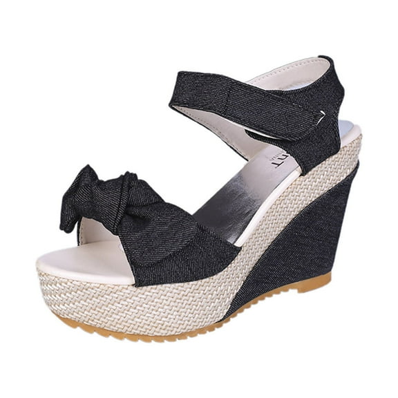 JINMGG Sandals for Women Plus Clearance Summer Fashion Women Ankle Strap Summer Slide Sandals Platforms Wedges Shose Black 37