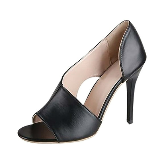 JINMGG Sandals for Women Plus Clearance Summer Open-toed Snake Print Roman Shoes Fish Mouth Side Hollow High Heels Black 41