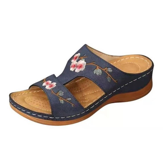JINMGG Sandals for Women Plus Clearance Summer Summer Ladies Fashion Wedge Heel Embroidery Flower Sandals Women's Shoes Black 39