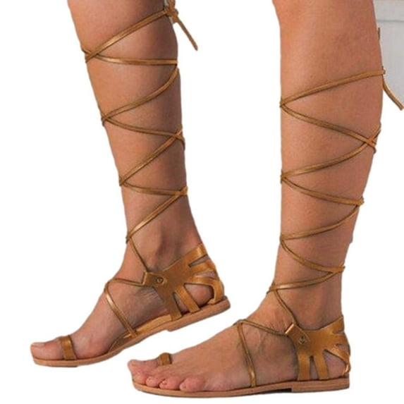 JINMGG Sandals for Women Plus Clearance Summer Summer Women Sandals Narrow Band Square Toe Flat Shoes Cross Strap Shoes Yellow 37