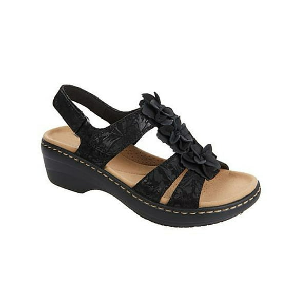JINMGG Sandals for Women Plus Clearance Summer Women's Summer Solid Color Hollow Out Wedge Fish Mouth Flowers Women's Sandals Black 38