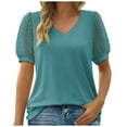 thumbnail image 1 of JINMGG Short Sleeve Womens Tops Clearance Summer Fashion Woman Causal V-Neck Vintage Solid Blouse Short Sleeve T-Shirt Summer Tops Navy XL, 1 of 8