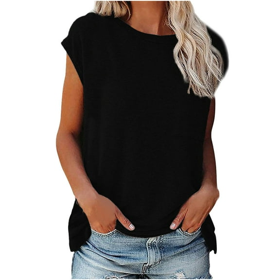 JINMGG Short Sleeve Womens Tops Summer Women Casual V-Neck Solid Color Casual Shirts Loose Fit Basic Blouse Black L
