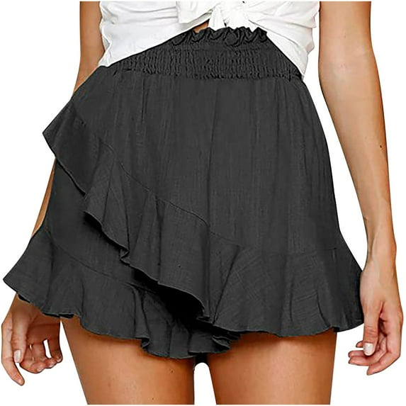 JINMGG Shorts for Women Clearance $5 Women Shorts Summer Casual Loose Solid High Waist Ruffles Short Black S