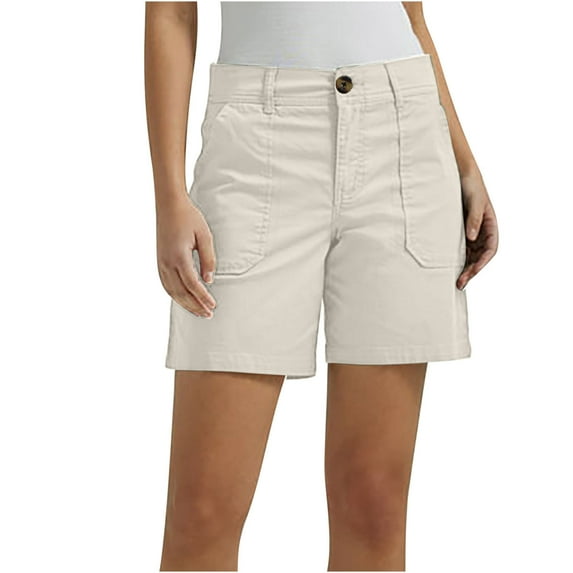JINMGG Shorts for Women Clearance $5 Fashion Women Solid Casual Button High Waist Pockets Short Pants White XXXXXL