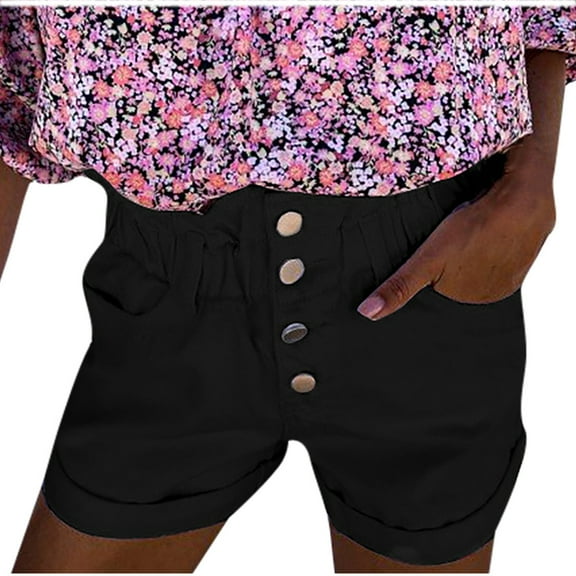 JINMGG Shorts for Women Clearance $5 Fashion Women's Pocket Solid Jeans Denim Pants Female Bottom Casual Shorts Black L