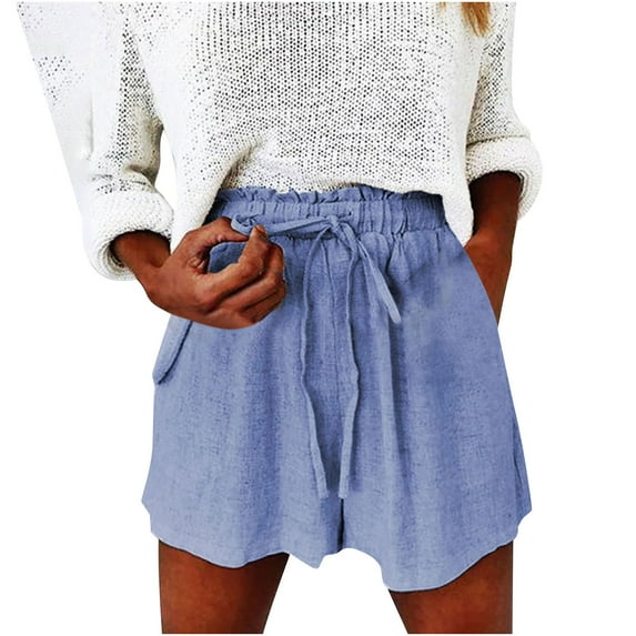 JINMGG Shorts for Women Clearance $5 Fashion Women's Summer Casual Drawstring Lacing Pocket Solid Color Shorts Blue M