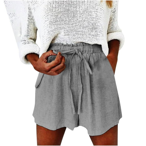 JINMGG Shorts for Women Clearance $5 Fashion Women's Summer Casual Drawstring Lacing Pocket Solid Color Shorts Gray XXL