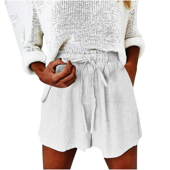JINMGG Shorts for Women Clearance $5 Fashion Women's Summer Casual Drawstring Lacing Pocket Solid Color Shorts White M