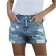 thumbnail image 1 of JINMGG Shorts for Women Clearance $5 Fashion Womens Pocket Jeans Denim Pants Female Hole Bottom Casual Shorts Light blue L, 1 of 1
