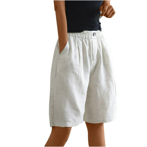JINMGG Shorts for Women Clearance $5 Pants for Women Casual Summer Elastic High Waist Linen Pant Pockets Shorts Half Shorts Pants Beige XXXL