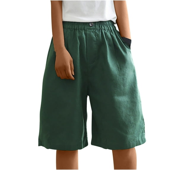 JINMGG Shorts for Women Clearance $5 Pants for Women Casual Summer Elastic High Waist Linen Pant Pockets Shorts Half Shorts Pants Green M