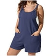 thumbnail image 1 of JINMGG Shorts for Women Clearance $5 Plus Size Womens Fashion Summer Solid Casual Sleeveless Suspender Short Jumpsuit Navy XXL, 1 of 7