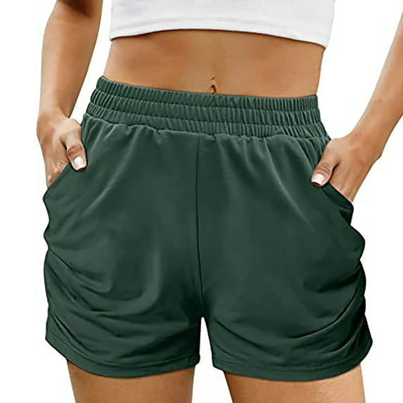 JINMGG Shorts for Women Clearance $5 Women Solid Pocket Shorts Casual Wear Work Out Shorts Pants Green L