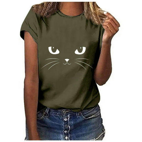 JINMGG Shorts for Women Clearance $5 Women's Casual Loose Round Neck Shorts Sleeve Letter Print Top Blouse T-Shirt Green XL