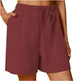 thumbnail image 1 of JINMGG Shorts for Women Clearance $5 Women's Cotton Linen Shorts Solid Color Comfortable Elastic Wide Leg Casual Shorts Wine XXL, 1 of 6