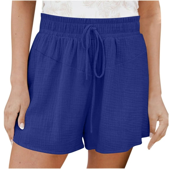 JINMGG Shorts for Women Clearance $5 Women's Fashion Solid Color Casual Wide Leg Loose High Waist Lace-Up Shorts Pants Blue S