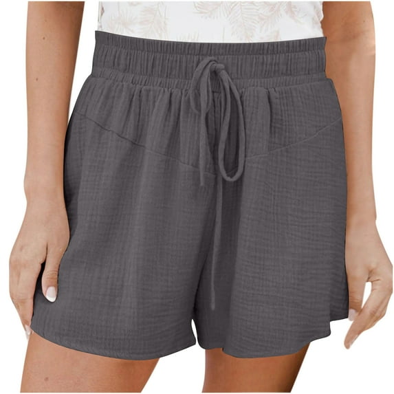 JINMGG Shorts for Women Clearance $5 Women's Fashion Solid Color Casual Wide Leg Loose High Waist Lace-Up Shorts Pants Dark Gray XXXXL