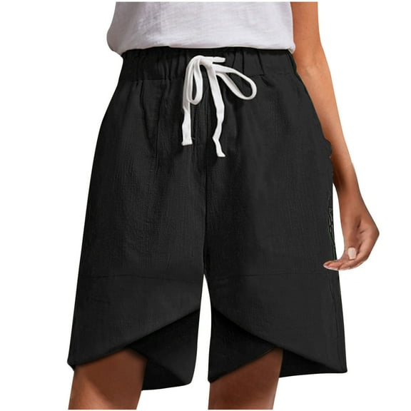 JINMGG Shorts for Women Clearance $5 Women's Lightweight Shorts Casual Short Short Pants Elastic Waist Drawstring Comfy Shorts Black L