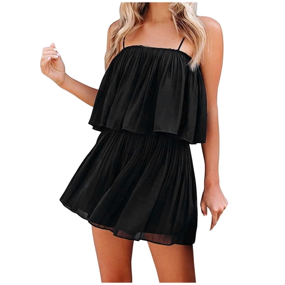 JINMGG Shorts for Women Clearance $5 Women's Sexy Sleeveless Suspender with Open Back Wide Leg Jumpsuit Shorts Black S