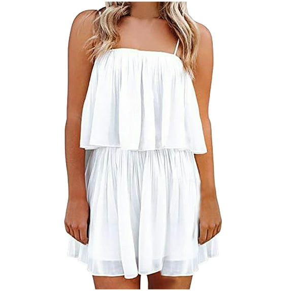 JINMGG Shorts for Women Clearance $5 Women's Sexy Sleeveless Suspender with Open Back Wide Leg Jumpsuit Shorts White S