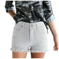 thumbnail image 1 of JINMGG Shorts for Women Clearance $5 Women's Stretchy Denim High-Waist Shorts Frayed Ripped Shorts with Pockets Pants White XXL, 1 of 7