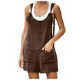 thumbnail image 1 of JINMGG Shorts for Women Clearance $5 Women's Summer Button Cotton and Pocket Suspender Shorts Jumpsuit Strap Pants Brown XL, 1 of 1