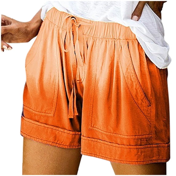 JINMGG Shorts for Women Clearance $5 Womens Comfy Summer Tie-Dye Shorts Drawstring Elastic Waist Pockets Casual Pants Orange S