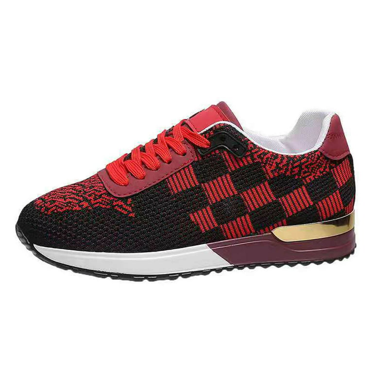 JINMGG Sneakers for Women Plus Clearance Autumn New Style Fashion Casual  Plaid Color Matching Women's Sports Wind Mesh Single Shoes Red 41 