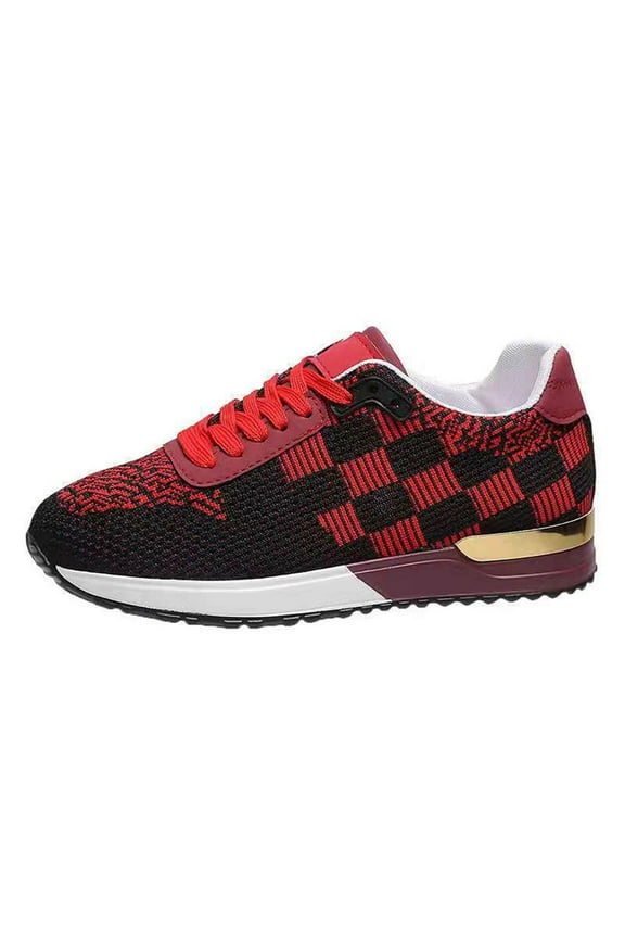 JINMGG Sneakers for Women Plus Clearance Autumn New Style Fashion Casual Plaid Color Matching Women's Sports Wind Mesh Single Shoes Red 43
