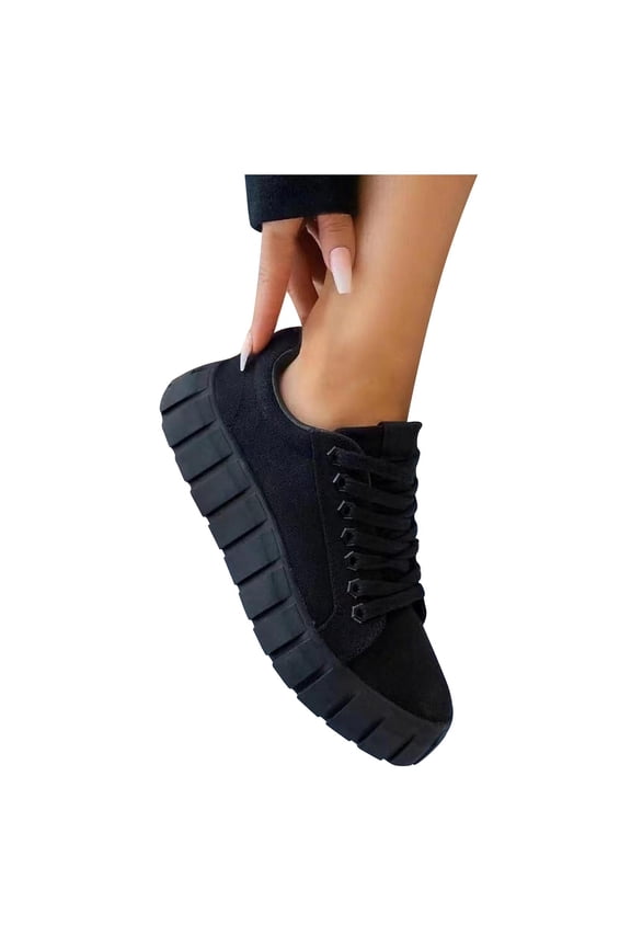 JINMGG Sneakers for Women Plus Clearance Large Size Platform Women's Single Shoes Round Toe Cross-lace Canvas Shoes Black 42