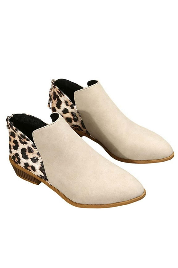 JINMGG Sneakers for Women Plus Clearance Low Heel Ankle Boots Women's Large Size Leopard Print Women's Thick Heel Bootie Beige 38