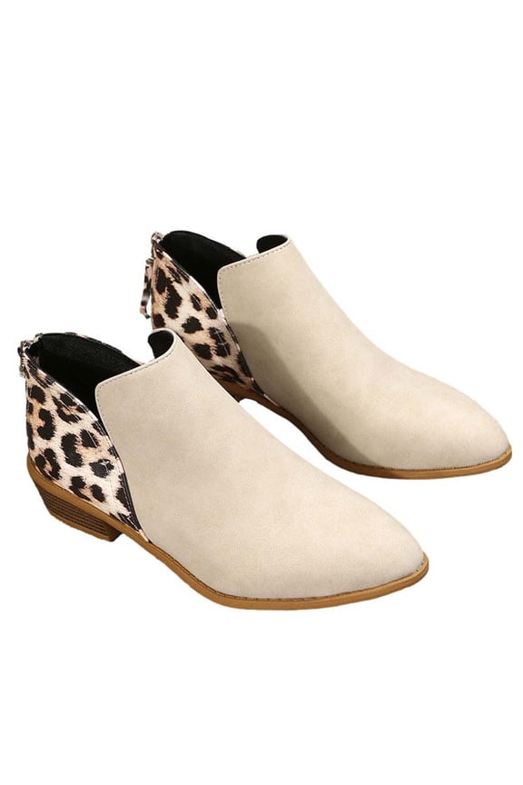 JINMGG Sneakers for Women Plus Clearance Low Heel Ankle Boots Women's Large Size Leopard Print Women's Thick Heel Bootie Beige 42