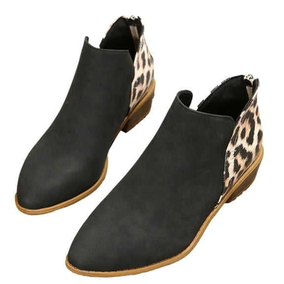 JINMGG Sneakers for Women Plus Clearance Low Heel Ankle Boots Women's Large Size Leopard Print Women's Thick Heel Bootie Black 39