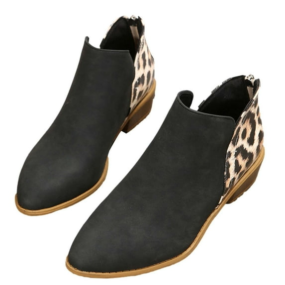 JINMGG Sneakers for Women Plus Clearance Low Heel Ankle Boots Women's Large Size Leopard Print Women's Thick Heel Bootie Black 43
