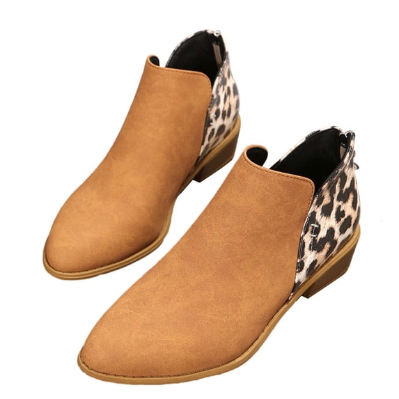 JINMGG Sneakers for Women Plus Clearance Low Heel Ankle Boots Women's Large Size Leopard Print Women's Thick Heel Bootie Brown 40