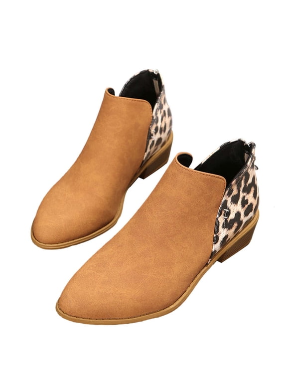 JINMGG Sneakers for Women Plus Clearance Low Heel Ankle Boots Women's Large Size Leopard Print Women's Thick Heel Bootie Brown 41