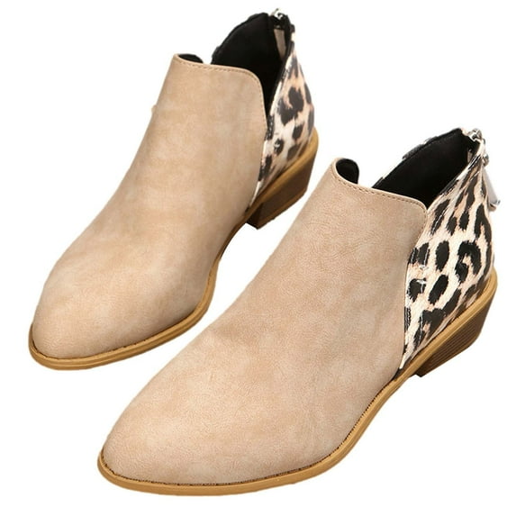 JINMGG Sneakers for Women Plus Clearance Low Heel Ankle Boots Women's Large Size Leopard Print Women's Thick Heel Bootie Khaki 35