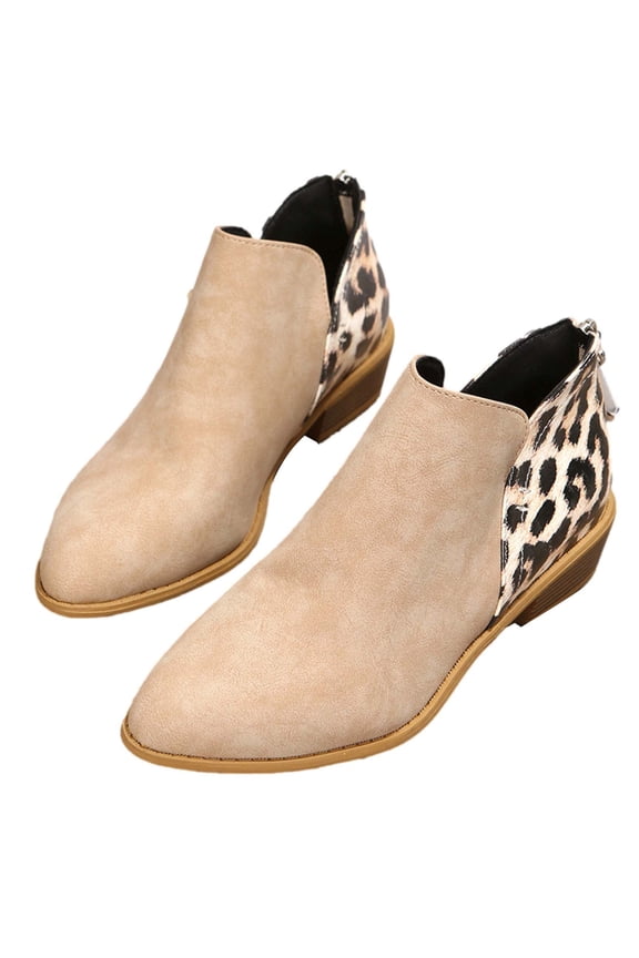 JINMGG Sneakers for Women Plus Clearance Low Heel Ankle Boots Women's Large Size Leopard Print Women's Thick Heel Bootie Khaki 40
