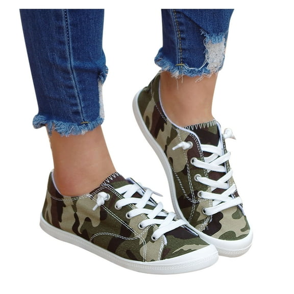 JINMGG Sneakers for Women Plus Clearance Low-cut Canvas Shoes One-foot Lazy Korean Version Student Casual Flat Shoes Camouflage 36
