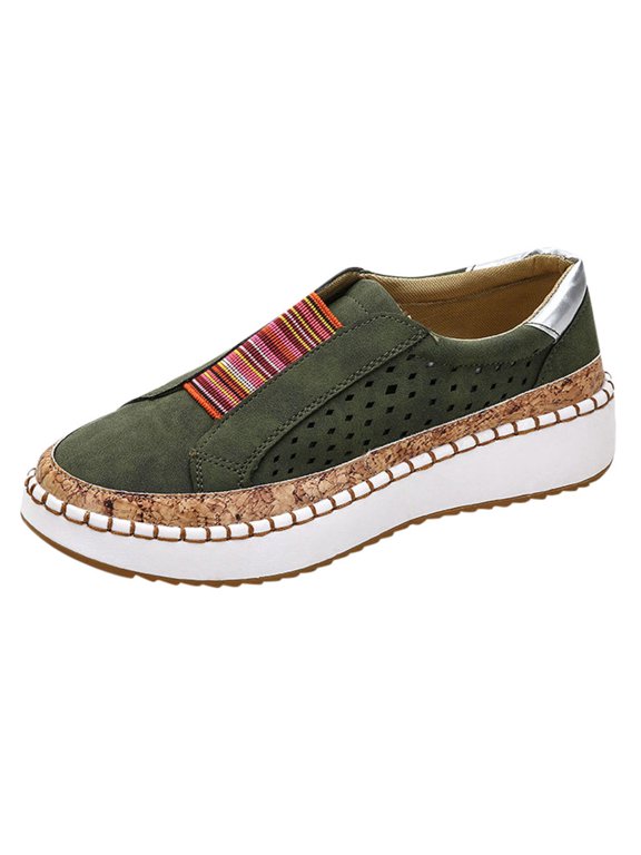 Sneakers for Women Plus Clearance Women's Fashion Casual Hollow-Out Round Toe Slip On Shoes Thick Bottom Sneakers Army Green 35