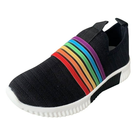 JINMGG Sneakers for Women Plus Clearance Women's Fashion Casual Rainbow Slip On Mesh Breathable Sport Sneakers Shoes Black 41