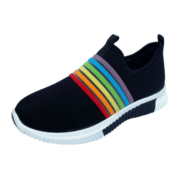 JINMGG Sneakers for Women Plus Clearance Women's Fashion Casual Rainbow Slip On Mesh Breathable Sport Sneakers Shoes Black 42