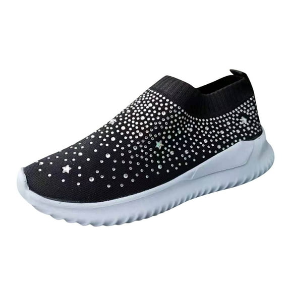 JINMGG Sneakers for Women Plus Clearance Women's Ladies Ankle Flat Loafers Crystal Fashion Bling Sneakers Casual Shoes Black 38