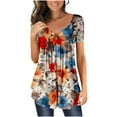 thumbnail image 1 of JINMGG Spring ! Women Fashion V- Neck Floral Printed Tunic Tops Buttons Short Sleeve T-Shirt, 1 of 6
