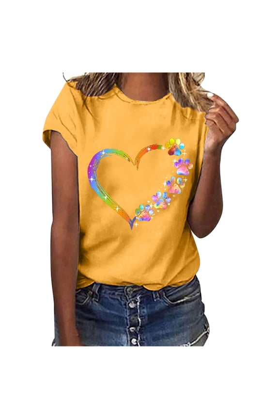 JINMGG Spring Clothes for Women 2024 Fashion Women Summer Loose Print Round-Neck T-Shirt Short Sleeve Casual Blouse