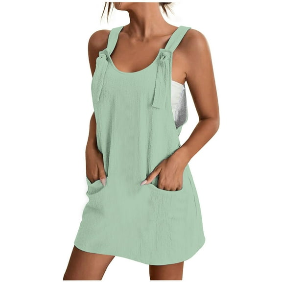 JINMGG Summer Dresses 2024, Dresses for Women 2024 Fashion Women Casual Comfortable Sexy Solid Color Pocket Summer Suspender Dress Green L