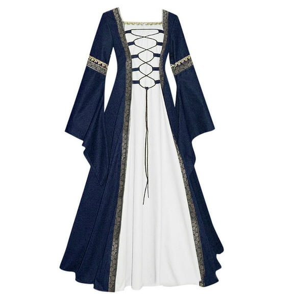 JINMGG Summer Dresses 2024, Dresses for Women 2024 Fashion Women Patchwork Casual Vintage Floor Length Gothic Cosplay Dress Navy S